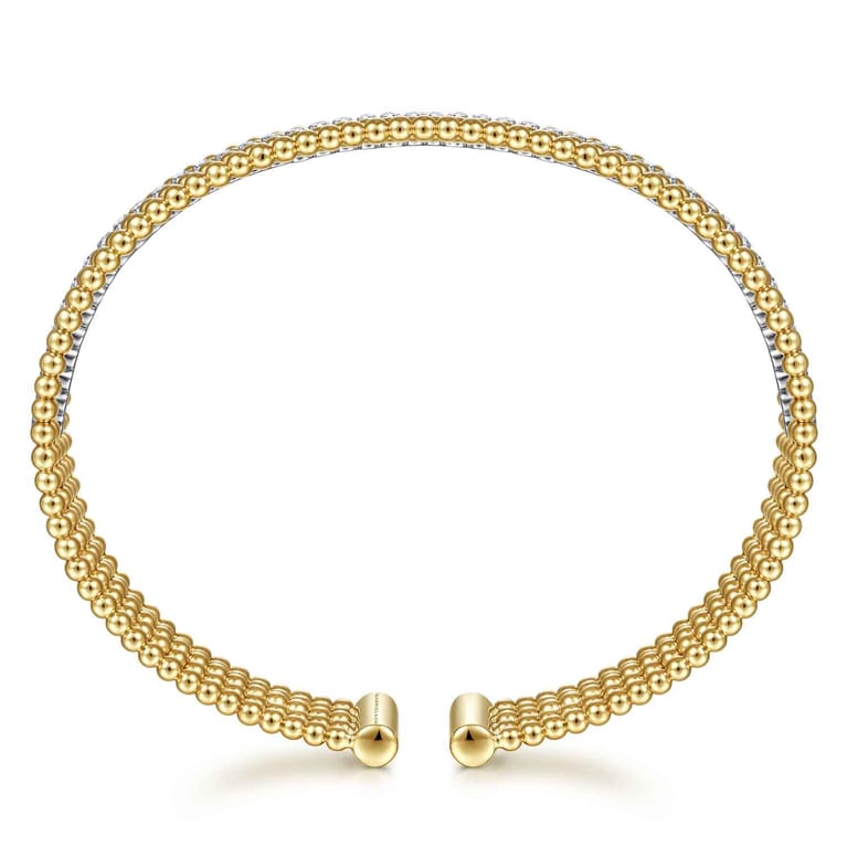 Wide 14K White-Yellow Gold Bujukan Diamond Cuff Bangle - 0.64 ct - Shot 3