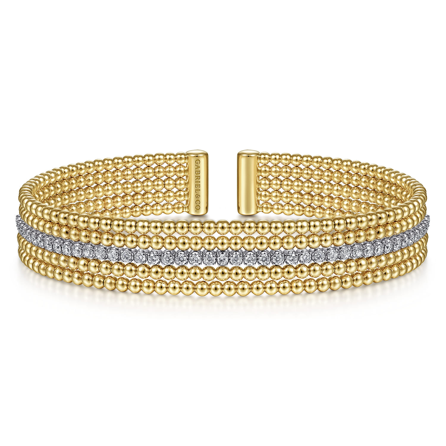 Wide 14K White-Yellow Gold Bujukan Diamond Cuff Bangle - 0.65 ct - Shot 1