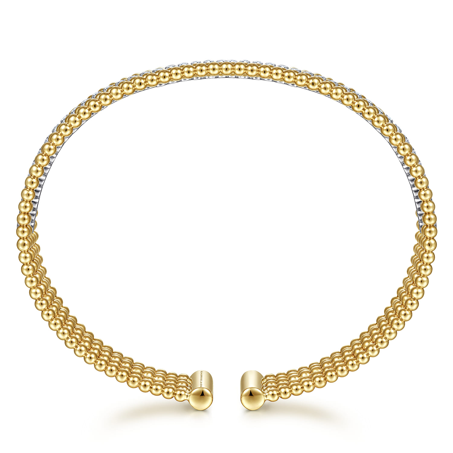 Wide 14K White-Yellow Gold Bujukan Diamond Cuff Bangle - 0.65 ct - Shot 3