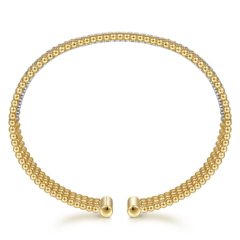 Wide 14K White-Yellow Gold Bujukan Diamond Cuff Bangle - 0.65 ct - Shot 3