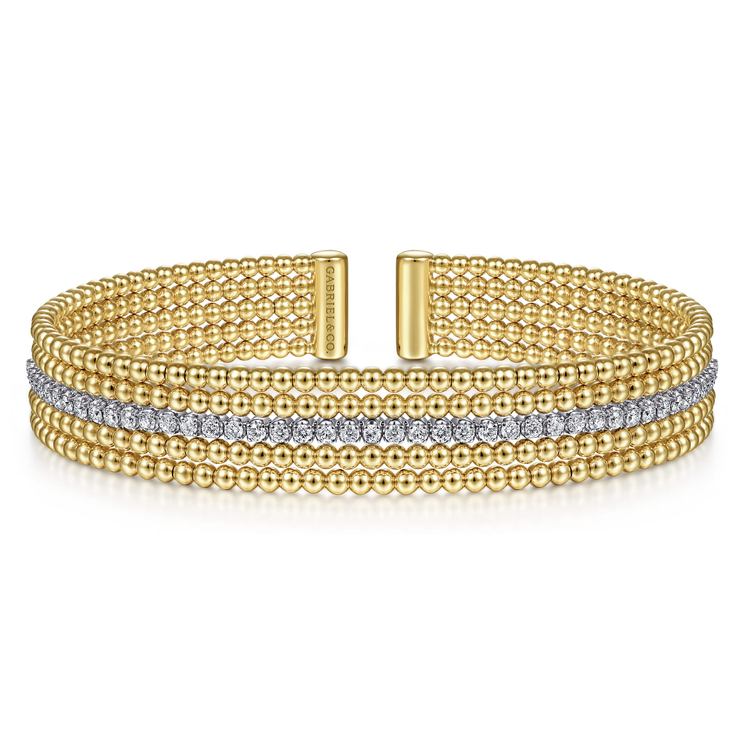 Wide 14K White-Yellow Gold Bujukan Diamond Cuff Bangle - 0.64 ct - Shot 1