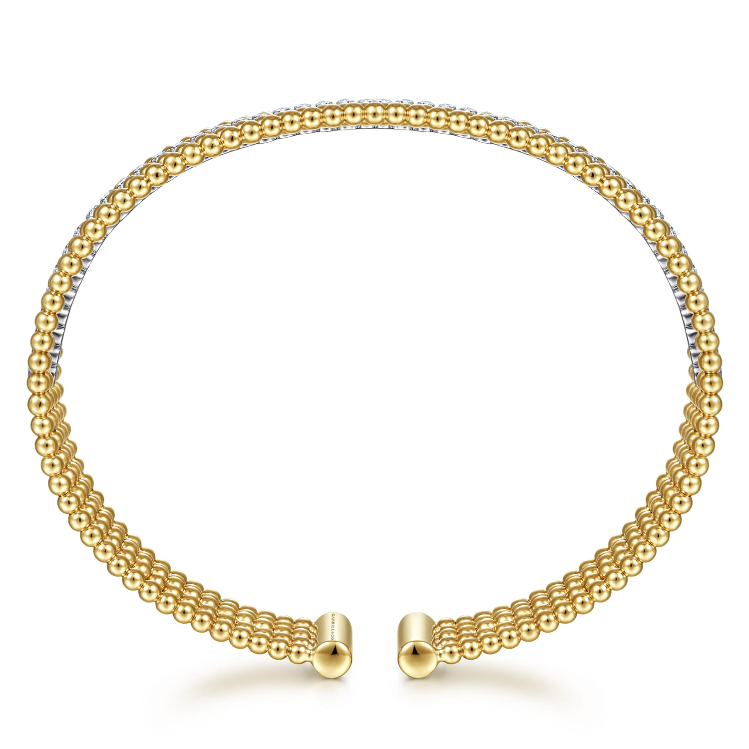 Wide 14K White-Yellow Gold Bujukan Diamond Cuff Bangle - 0.64 ct - Shot 3