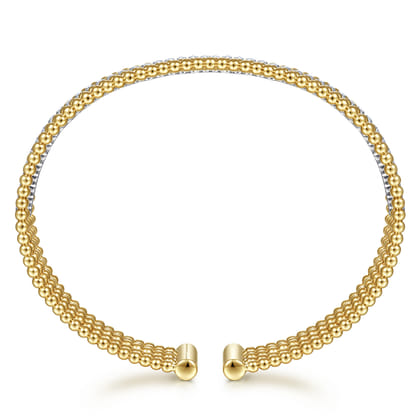Wide 14K White-Yellow Gold Bujukan Diamond Cuff Bangle