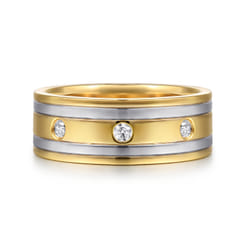 Wide 14K White-Yellow Gold Diamond Mens Band in High Polish Finish