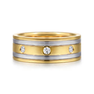 Wide 14K White-Yellow Gold Diamond Mens Band in High Polish Finish