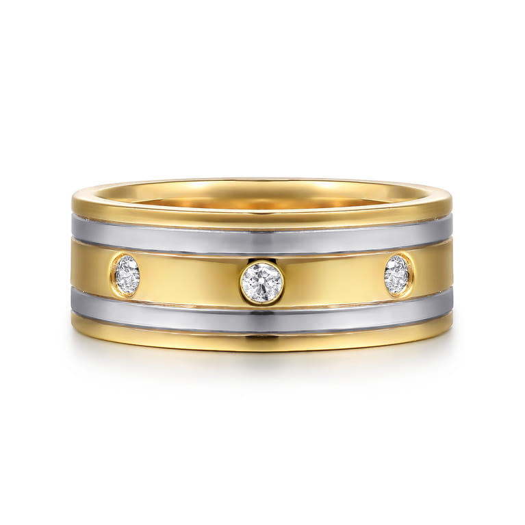 Wide 14K White-Yellow Gold Diamond Mens Band in High Polish Finish - 0.3 ct - Shot 1