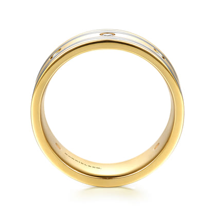 Wide 14K White-Yellow Gold Diamond Mens Band in High Polish Finish