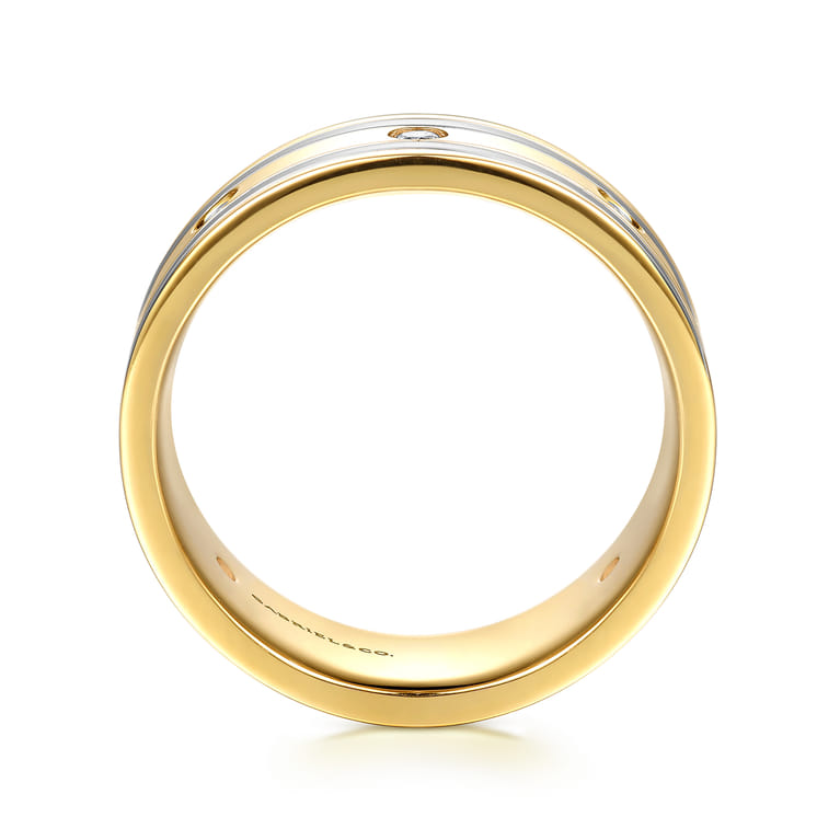 Wide 14K White-Yellow Gold Diamond Mens Band in High Polish Finish - 0.3 ct - Shot 2