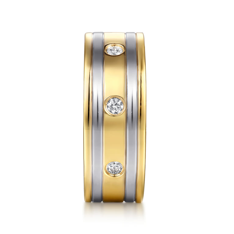 Wide 14K White-Yellow Gold Diamond Mens Band in High Polish Finish - 0.3 ct - Shot 4