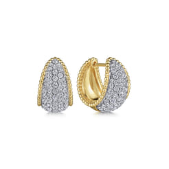 Wide 14K White-Yellow Gold Diamond Pave Bujukan Huggies
