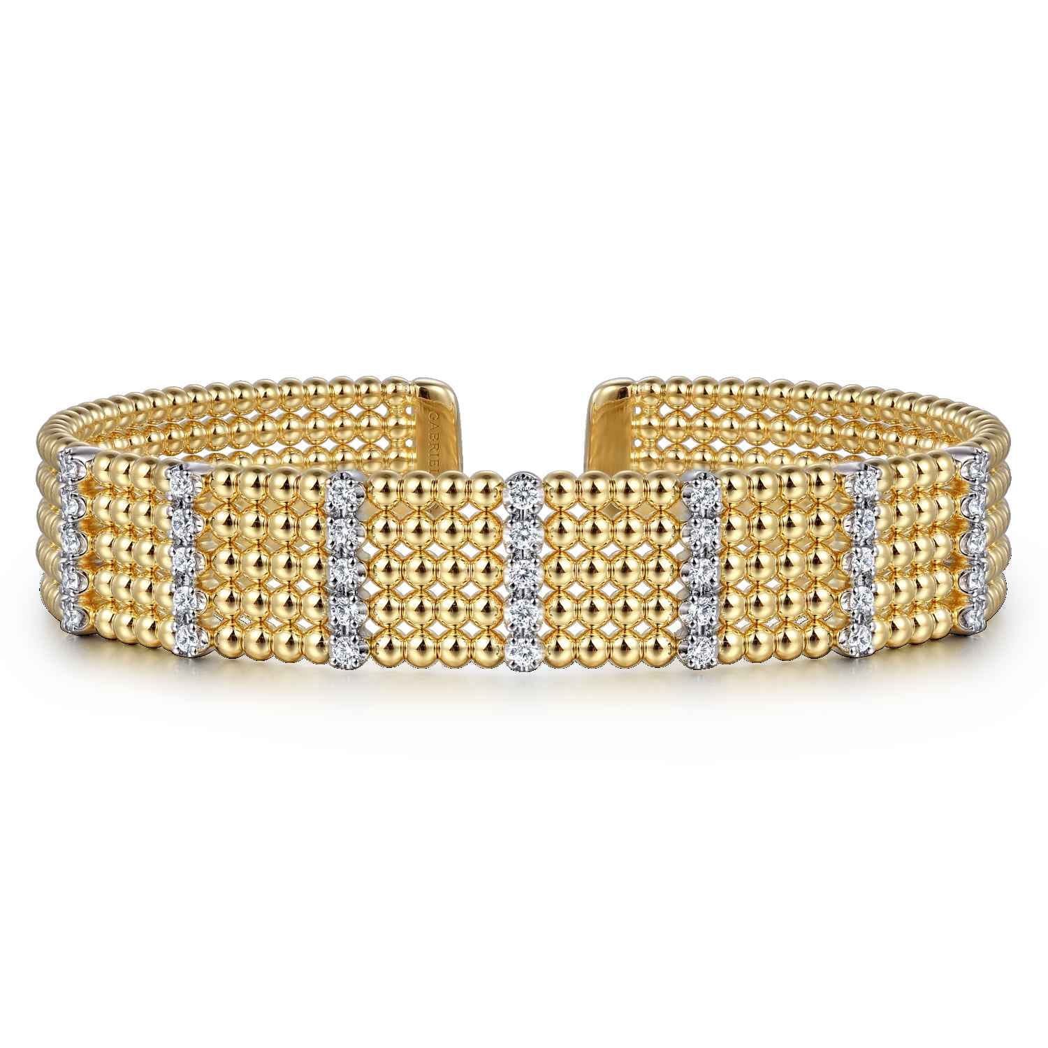 Wide 14K White-Yellow Gold Multi Row Diamond Bujukan Bangle - 0.63 ct - Shot 1