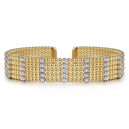 Wide 14K White-Yellow Gold Multi Row Diamond Bujukan Bangle