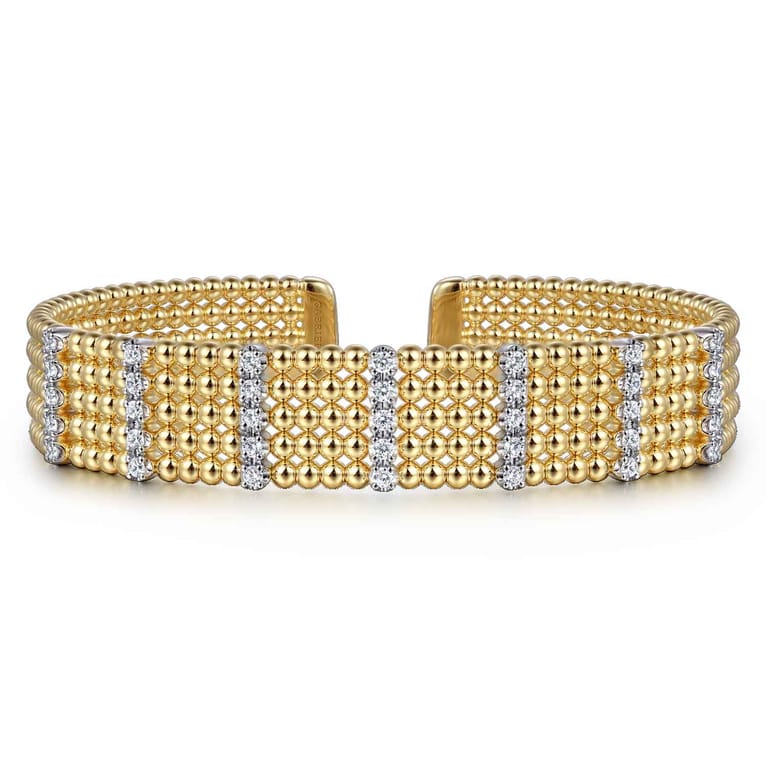 Wide 14K White-Yellow Gold Multi Row Diamond Bujukan Bangle - 0.63 ct - Shot 1