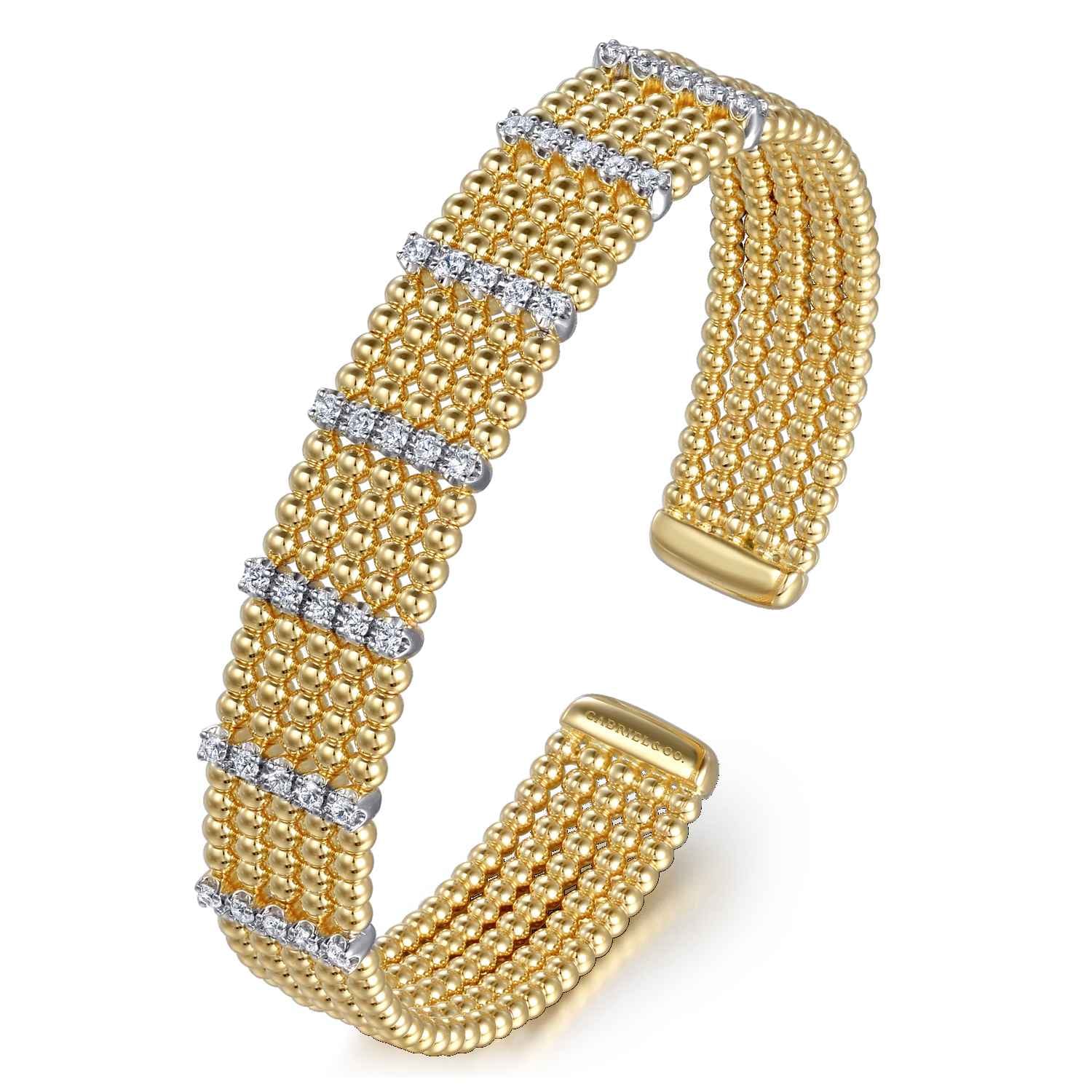 Wide 14K White-Yellow Gold Multi Row Diamond Bujukan Bangle - 0.63 ct - Shot 2