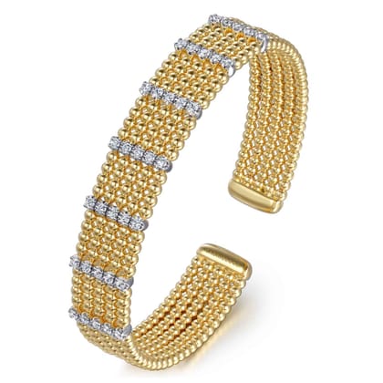 Wide 14K White-Yellow Gold Multi Row Diamond Bujukan Bangle