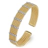 Wide 14K White-Yellow Gold Multi Row Diamond Bujukan Bangle - 0.63 ct