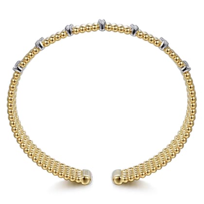 Wide 14K White-Yellow Gold Multi Row Diamond Bujukan Bangle
