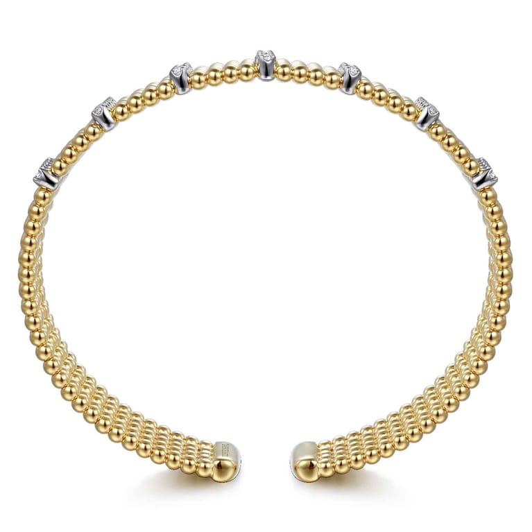 Wide 14K White-Yellow Gold Multi Row Diamond Bujukan Bangle - 0.63 ct - Shot 3