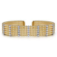 Wide 14K White-Yellow Gold Multi Row Diamond Bujukan Bangle