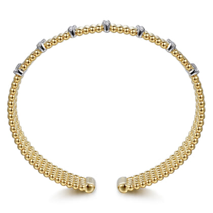Wide 14K White-Yellow Gold Multi Row Diamond Bujukan Bangle