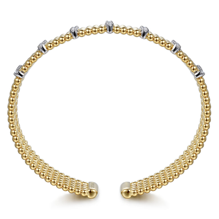 Wide 14K White-Yellow Gold Multi Row Diamond Bujukan Bangle - 0.63 ct - Shot 3
