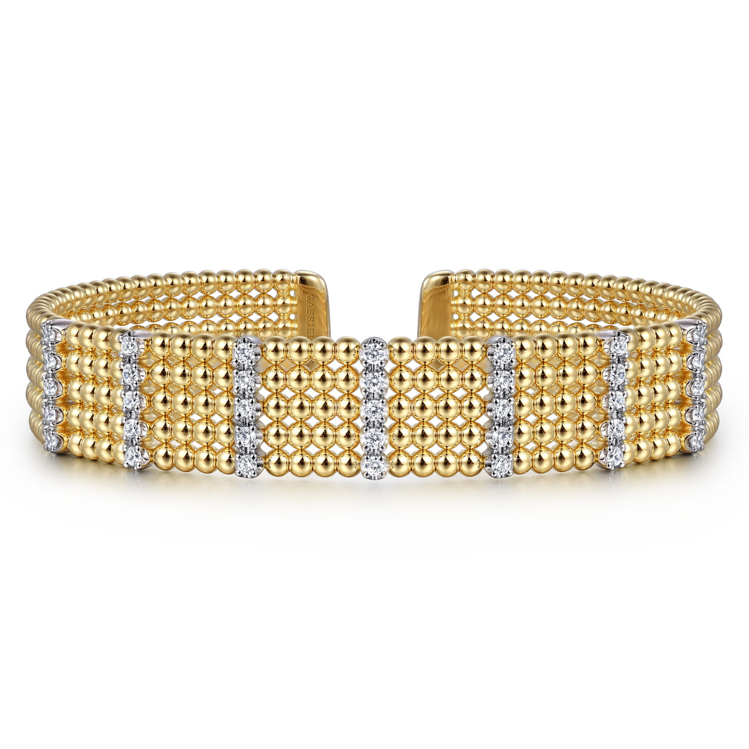 Wide 14K White-Yellow Gold Multi Row Diamond Bujukan Bangle - 0.63 ct - Shot 1