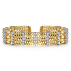 Wide 14K White-Yellow Gold Multi Row Diamond Bujukan Bangle