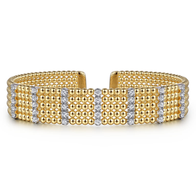 Wide 14K White-Yellow Gold Multi Row Diamond Bujukan Bangle - 0.63 ct - Shot 1