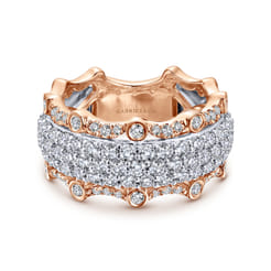 Wide 14K White and Rose Gold Fancy Diamond Anniversary Band