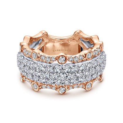 Wide 14K White and Rose Gold Fancy Diamond Anniversary Band