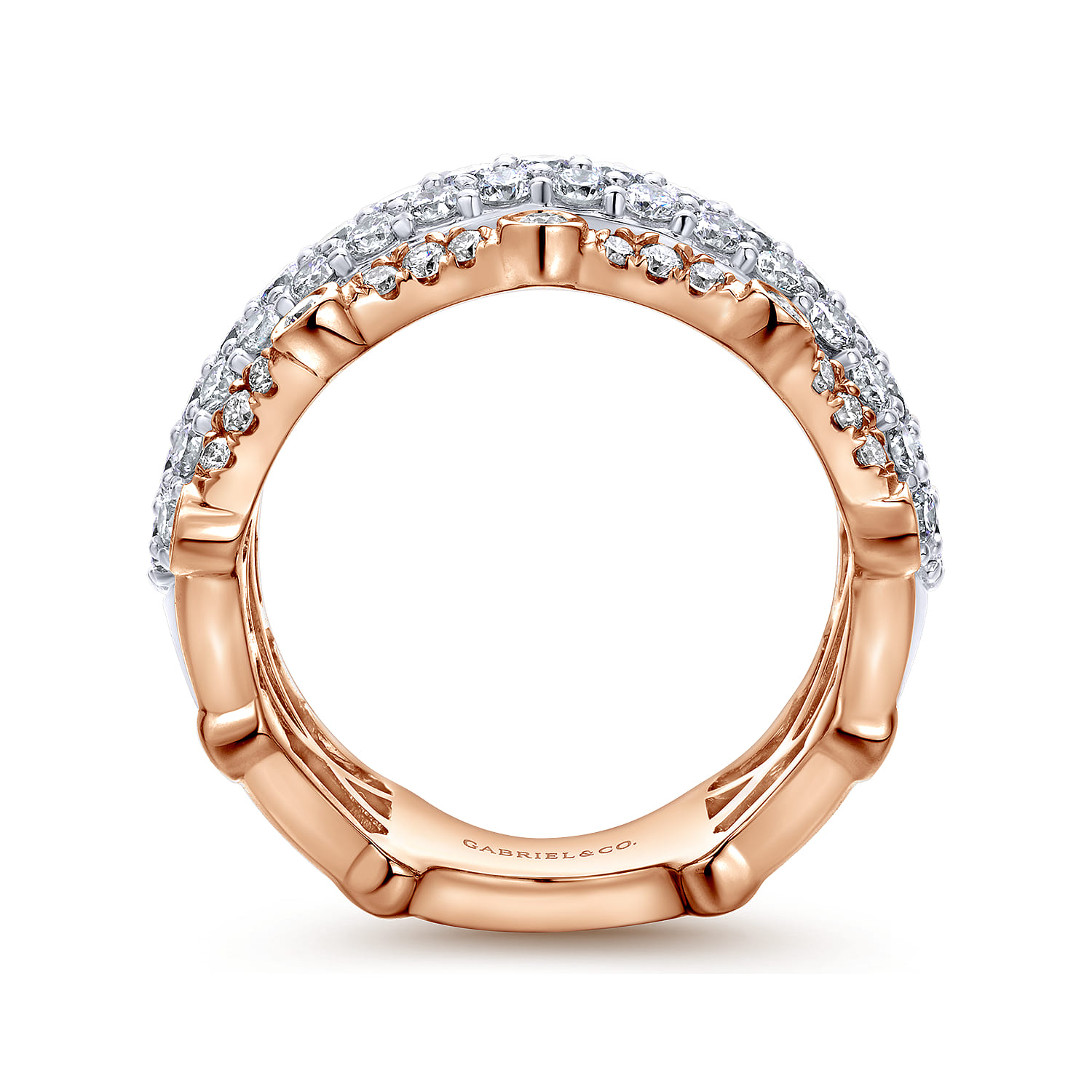 Fancy Wedding Ring in 14k White/Rose Gold with Round Natural Diamond at Gabriel & Co. - Shot 2