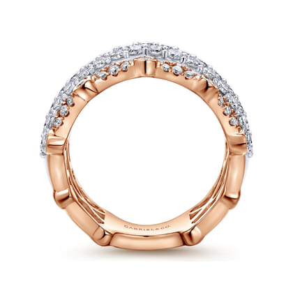 Wide 14K White and Rose Gold Fancy Diamond Anniversary Band