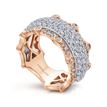 Wide 14K White and Rose Gold Fancy Diamond Anniversary Band