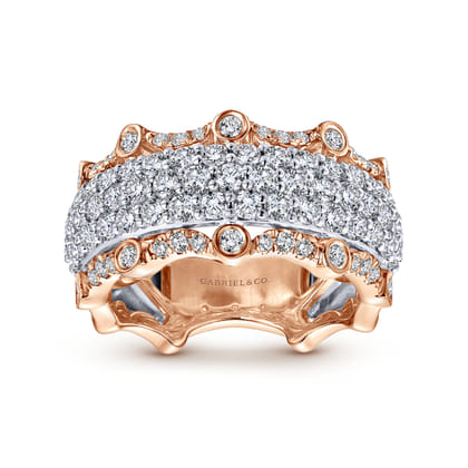 Wide 14K White and Rose Gold Fancy Diamond Anniversary Band