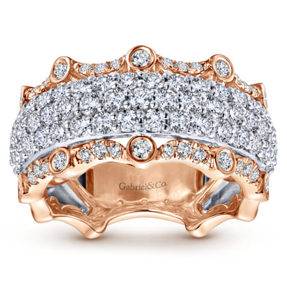 Wide 14K White and Rose Gold Fancy Diamond Anniversary Band