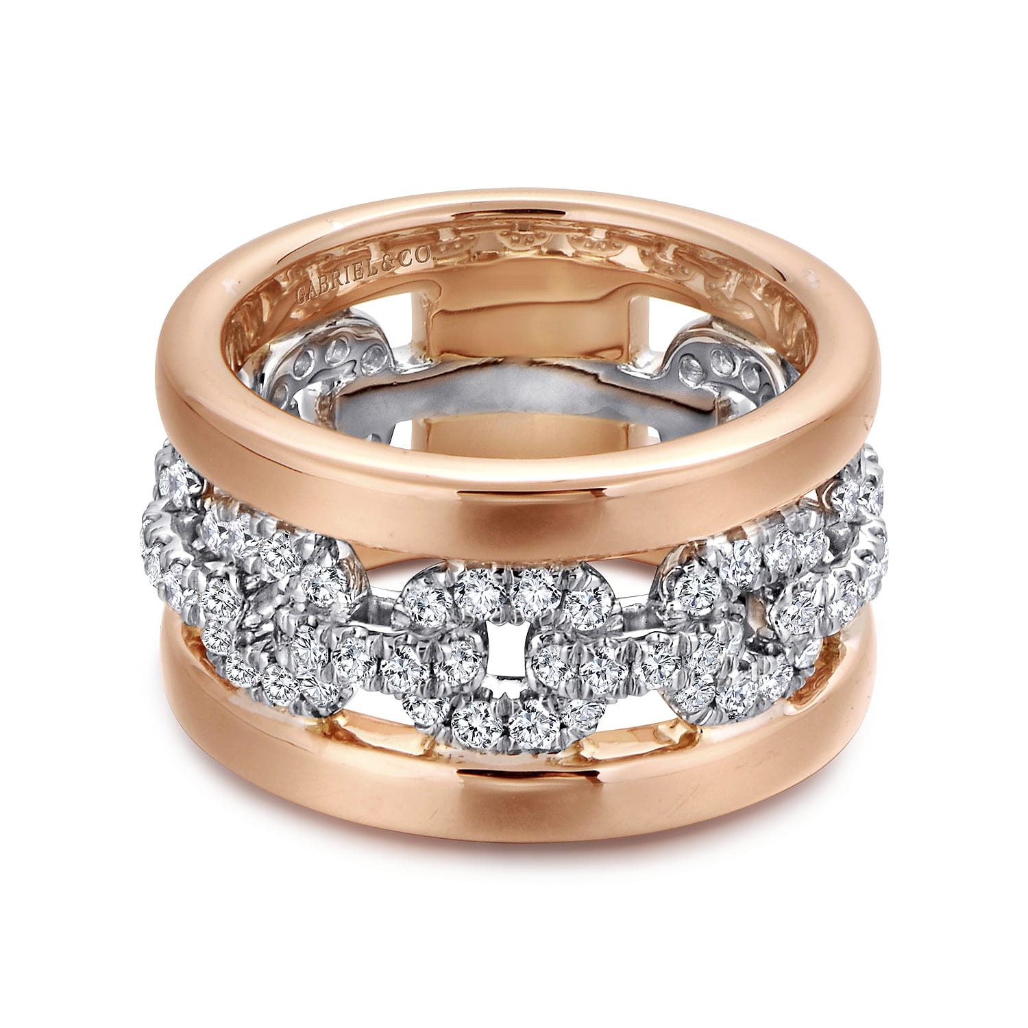Fancy Wedding Ring in 14k White/Rose Gold with Round Natural Diamond at Gabriel & Co. - Shot 1