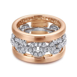 Wide 14K White and Rose Gold Fancy Diamond Anniversary Band