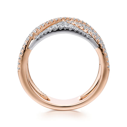 Wide 14K White and Rose Gold French Pave Set Diamond Anniversary Band