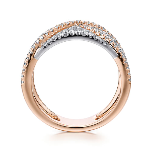 Wide 14K White and Rose Gold French Pave Set Diamond Anniversary Band - 0.67 ct - Shot 2