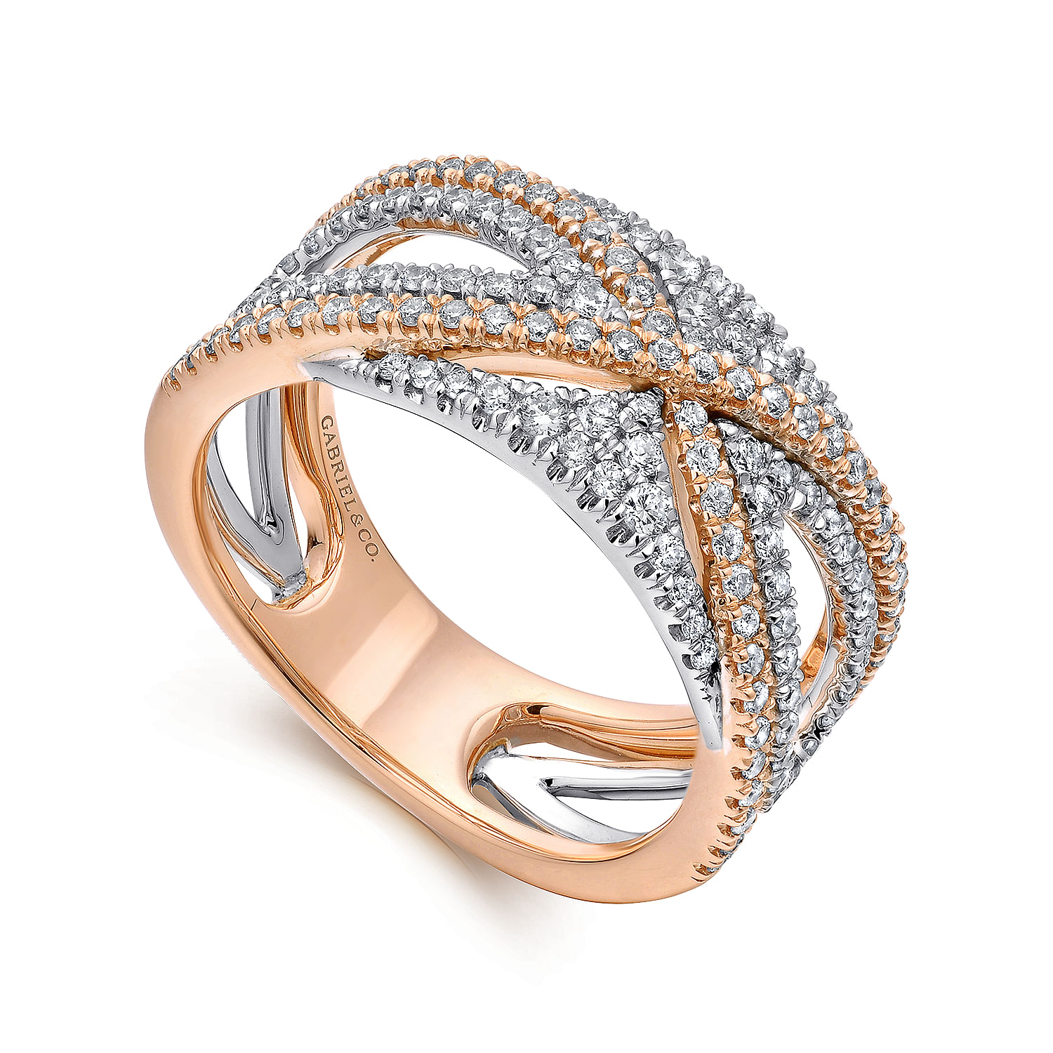 Wide 14K White and Rose Gold French Pave Set Diamond Anniversary Band - 0.67 ct - Shot 3