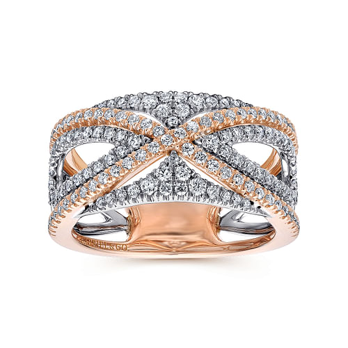 Wide 14K White and Rose Gold French Pave Set Diamond Anniversary Band - 0.67 ct - Shot 4