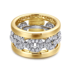 Wide 14K White and Yellow Gold Fancy Diamond Anniversary Band