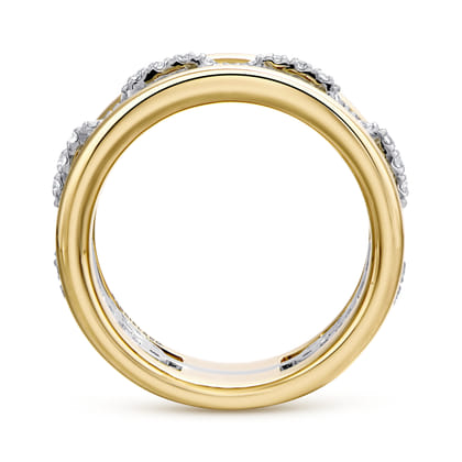 Wide 14K White and Yellow Gold Fancy Diamond Anniversary Band
