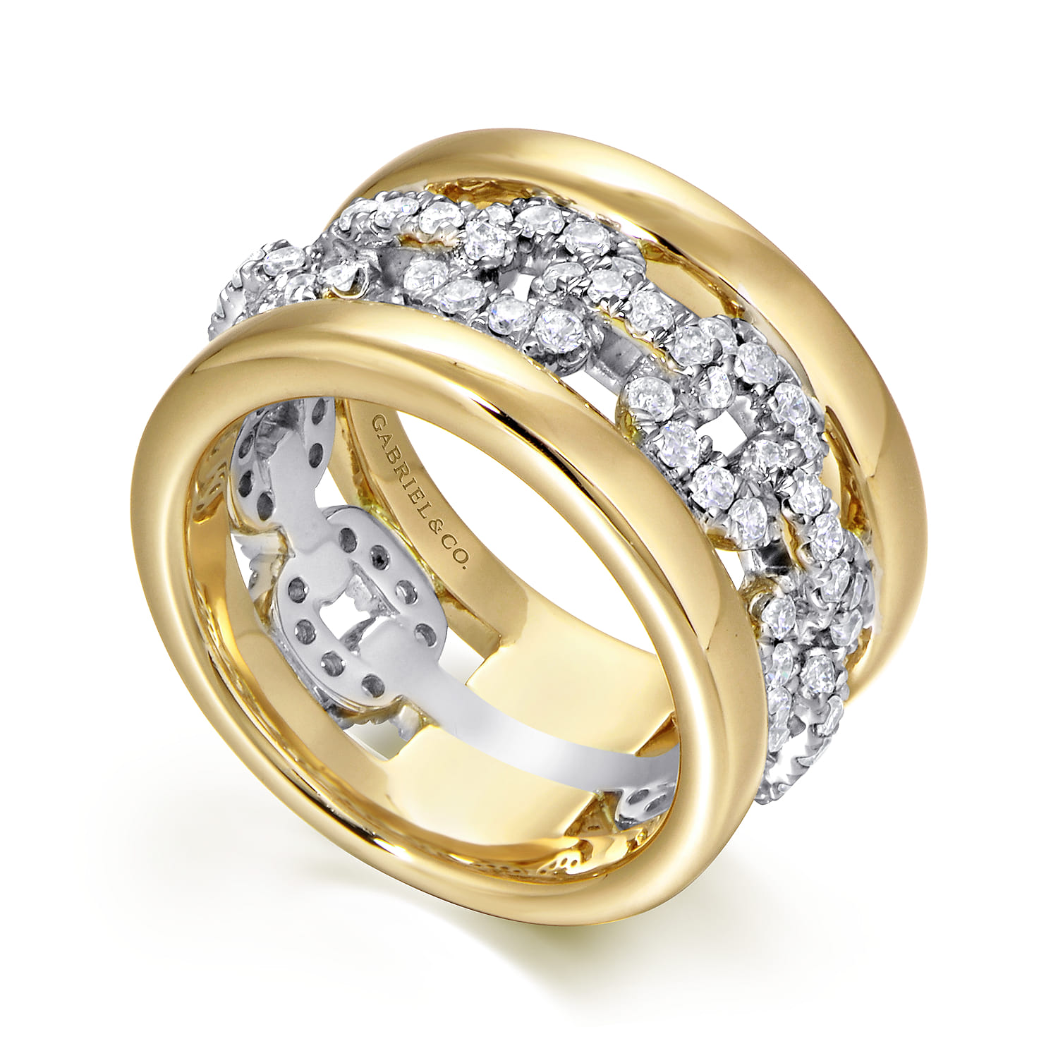 Fancy Wedding Ring in 14k Yellow/white Gold with Round Natural Diamond at Gabriel & Co. - Shot 3