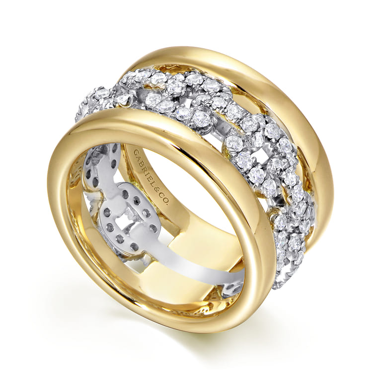 Fancy Wedding Ring in 14k Yellow/white Gold with Round Natural Diamond at Gabriel & Co. - Shot 3