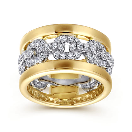 Wide 14K White and Yellow Gold Fancy Diamond Anniversary Band