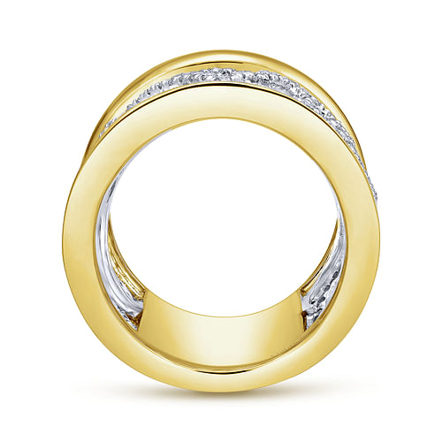 Wide 14K White and Yellow Gold French Pave Set Fancy Diamond Anniversary Ring - Shot 2