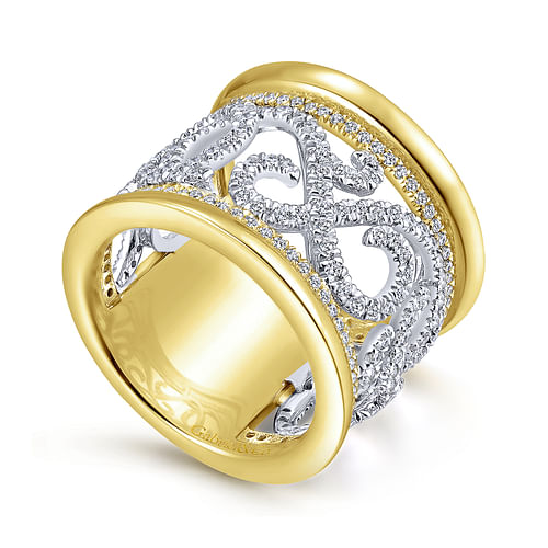 Wide 14K White and Yellow Gold French Pave Set Fancy Diamond Anniversary Ring - Shot 3
