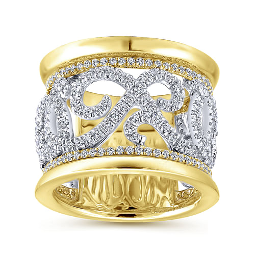 Wide 14K White and Yellow Gold French Pave Set Fancy Diamond Anniversary Ring - Shot 4