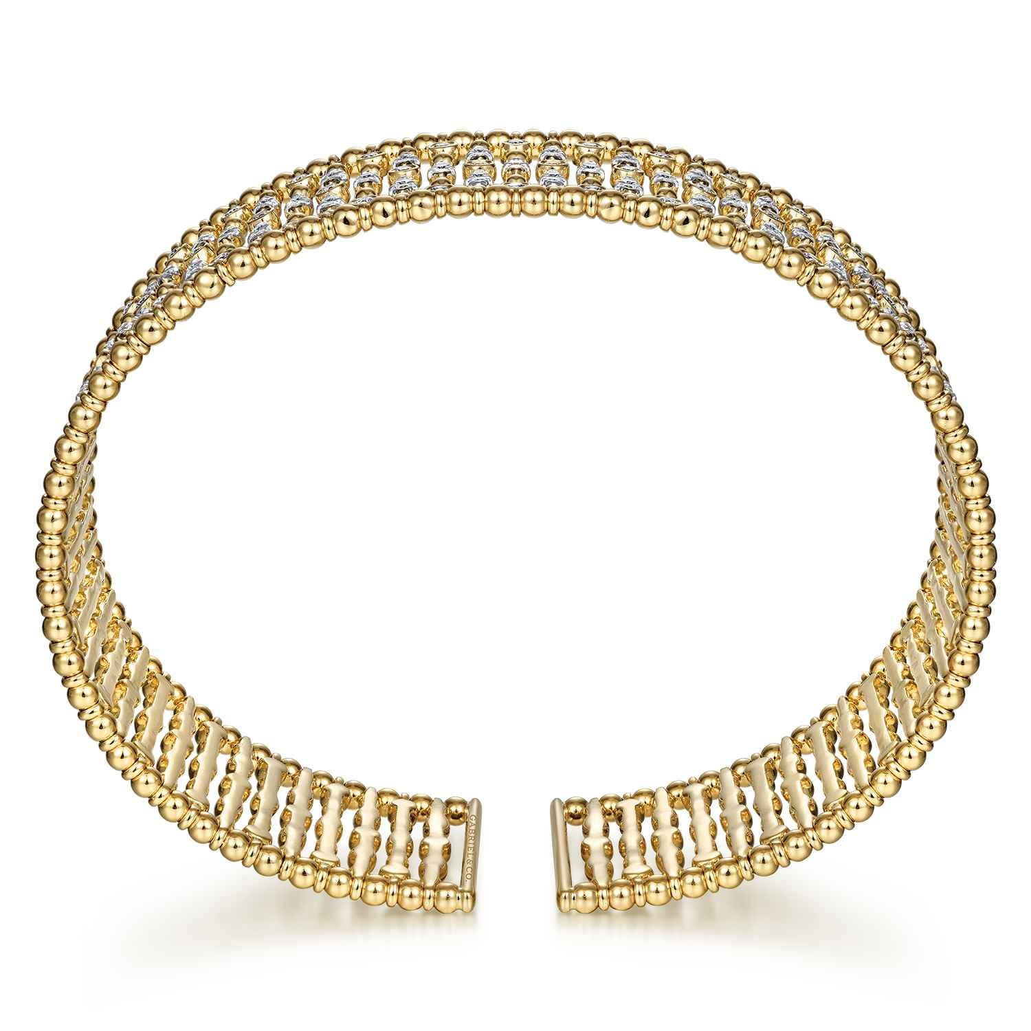 Wide 14K Yellow Gold Cage Cuff Bracelet with Diamond Stations - 1.43 ct - Shot 3